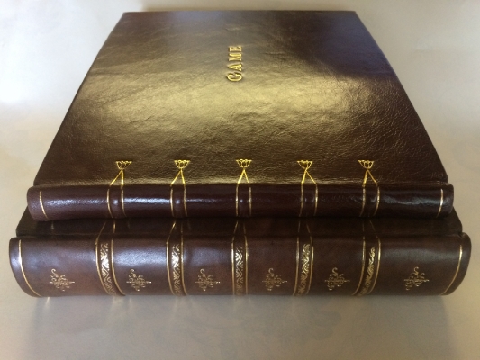 Visitors book / game book bound in leather with gold tooling