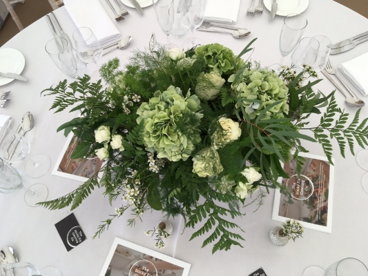 Green and white footed bowl centrepiece