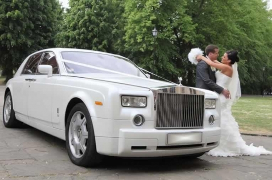 White Rolls Royce Phantom Wedding Car 