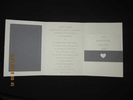 Inside invitation showing pocket and inserts