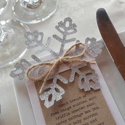 silver glitter rustic winter wedding menu
