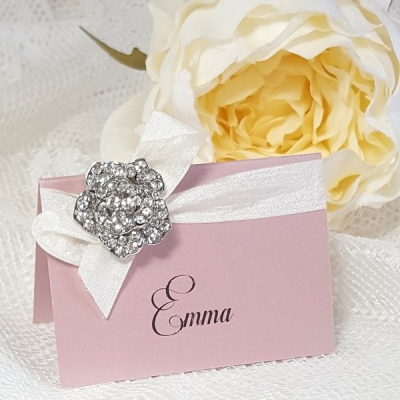 blush place card with silk bow