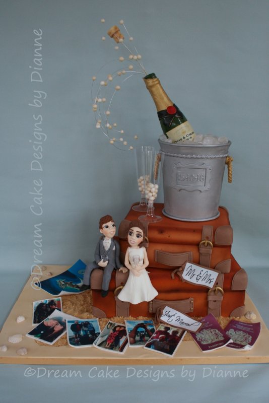 Champagne & Suitcases with personalised Brid and Groom